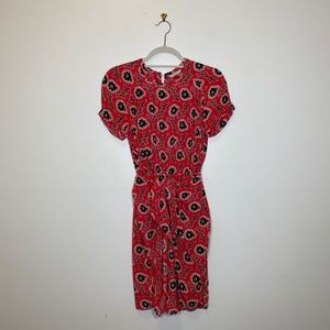 Red Country Road Dress with Floral Print that Ties at the Waist